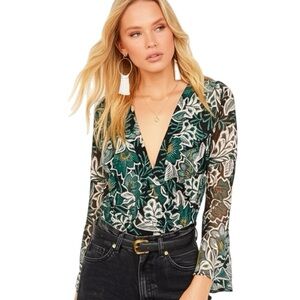 BAND OF THE FREE Bonnie Emerald Long Sleeve Bodysuit Top Bell Sleeve Hippie Boho